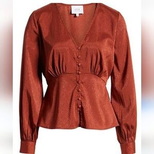 Anthropologie puff sleeve top in rust, Babydoll / Bustier bodice Sz S NWOT
